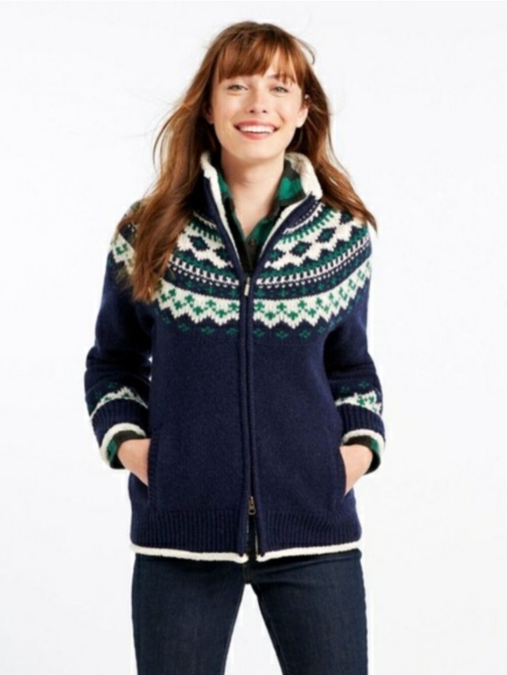 L.L. Bean Fleece Lined Lambswool Cardigan